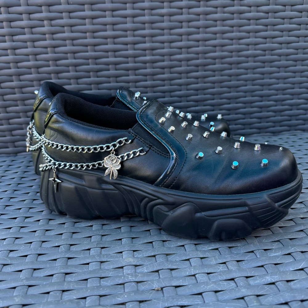 Dolls Kill Koi Black Summoner Stud Slip-On Sneakers View 2